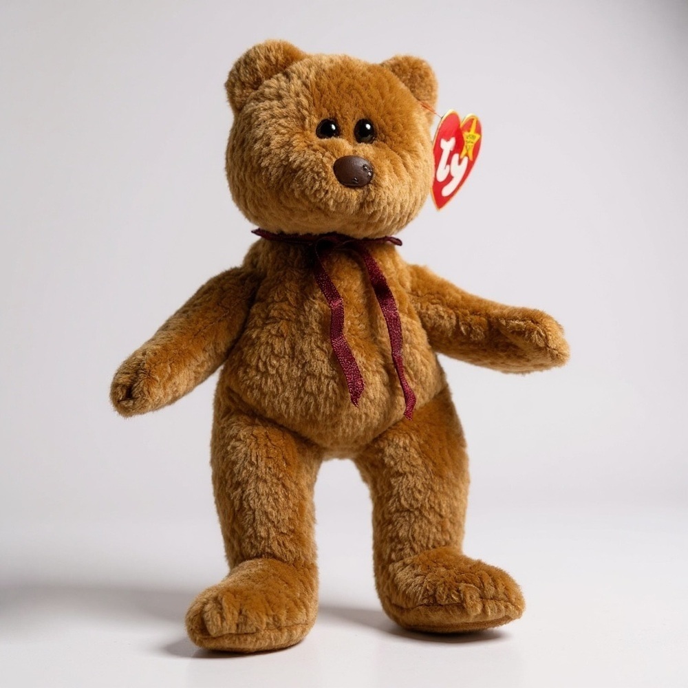 Ty “Curly” Brown Teddy Bear Beanir Babie Plush Toy W/Tag